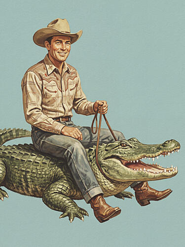 Cowboy Alligator Ride Art Print