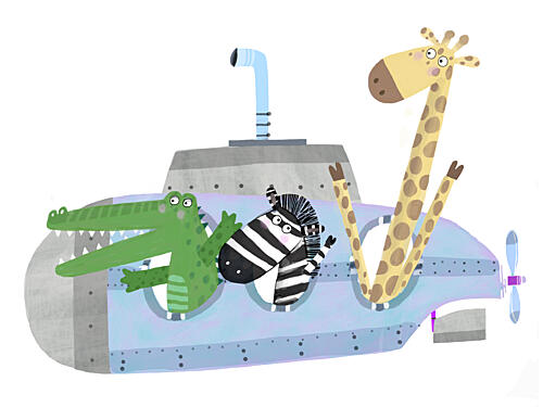 Safari Submarine Adventure Art Print