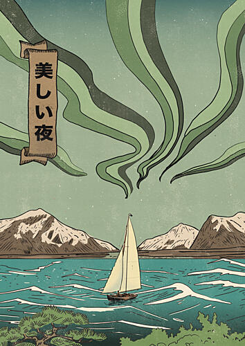 Aurora Night Sail Art Print
