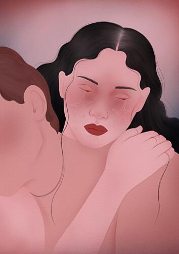 Crying Woman Embrace Art Print by Ida Alvarsson