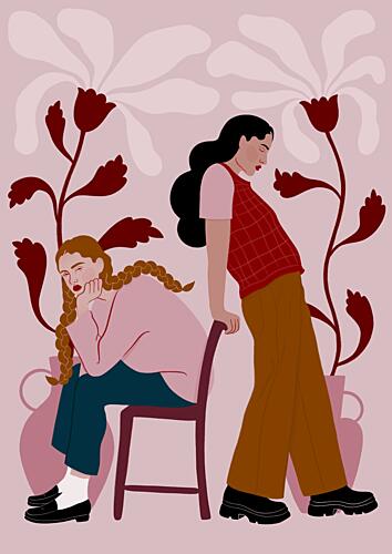 Pensive Women Floral Mood Art Print by Ida Alvarsson