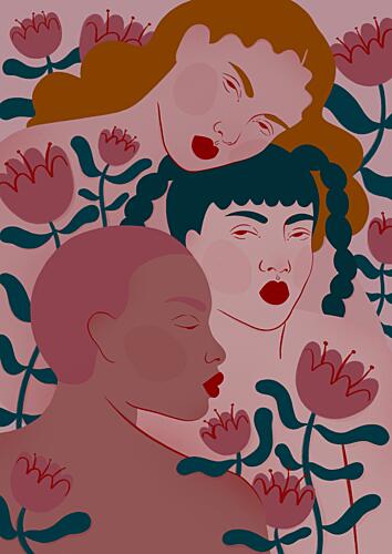 Three Women Floral Serenity Art Print