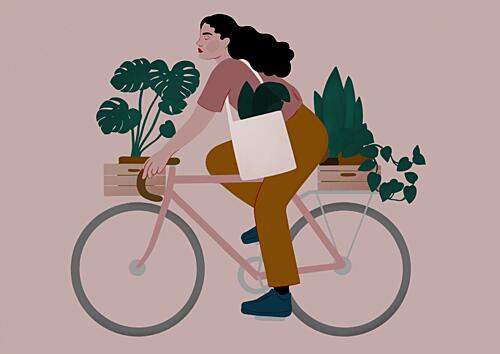 Cycling with Plants Art Print by Ida Alvarsson