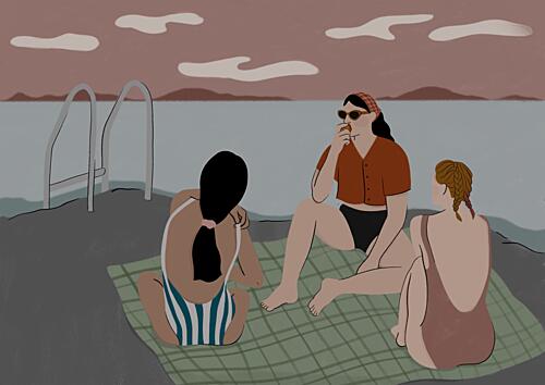 Summer Lake Friends Art Print