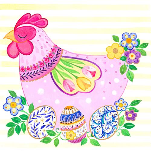 Easter Hen on Eggs Art Print
