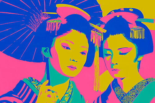 Vibrant Japanese Geishas Pop art reproduction