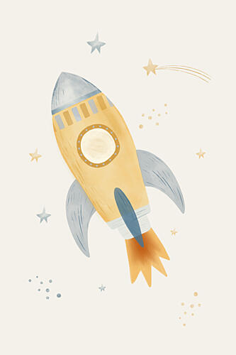 Whimsical Space Rocket Art Print