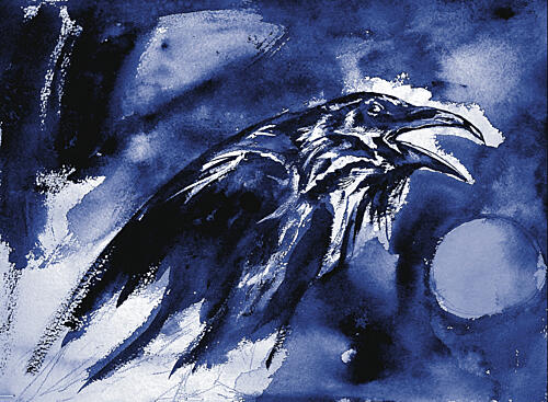 Blue Moon Raven Art Print