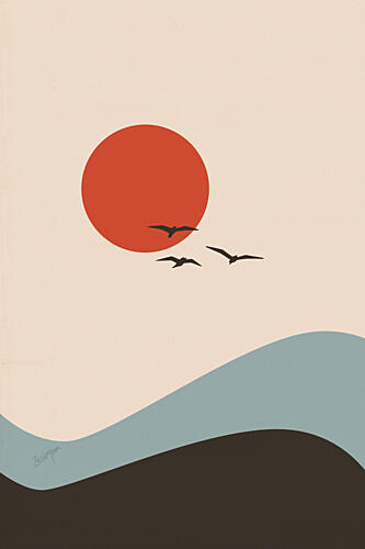 Red Sun Flying Birds Art Print by Zarish Chaudhry