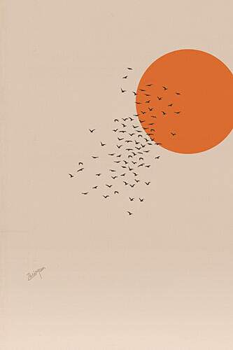 Orange Sun Bird Flight Art Print by Zarish Chaudhry