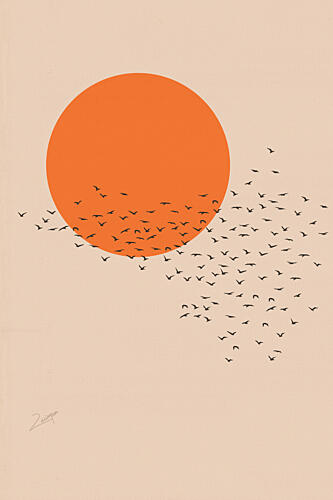 Orange Sun Birds Art Print by Zarish Chaudhry