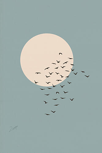 Moon and Flying Birds Art Print by Zarish Chaudhry