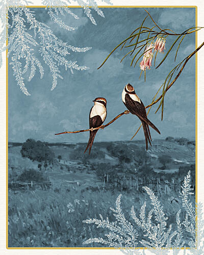 Swallows in Blue Landscape Art Print