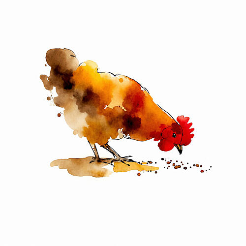 Pecking Hen Watercolor Art Print