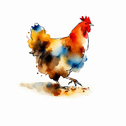 Vibrant Watercolor Chicken Art Print
