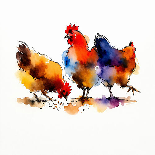 Vibrant Farm Chickens Art Print