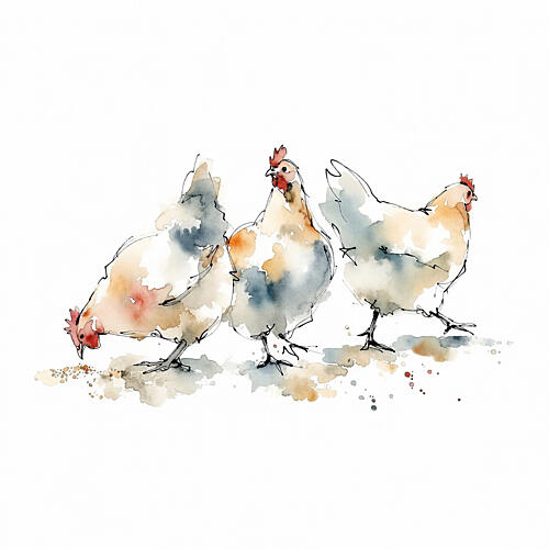 Watercolor Farm Hens Art Print