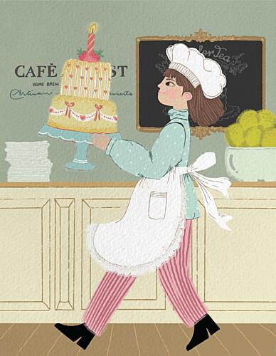 Charming Baker with Cake Art Print by Yami Sm