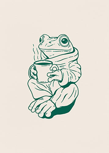 Cozy Frog with Coffee Art Print