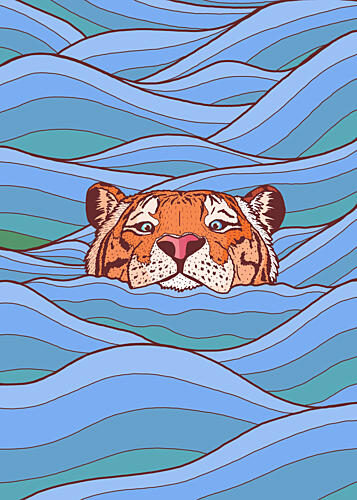Tiger in Blue Waves Art Print