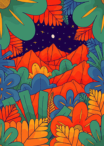 Vibrant Jungle Night Art Print