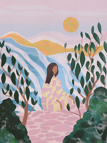 Woman in Serene Landscape Art Print