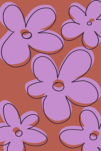 Retro Purple Flowers Art Print