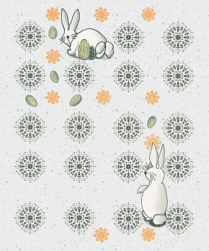 Easter Bunnies and Flowers Art Print by Art by the Ocean