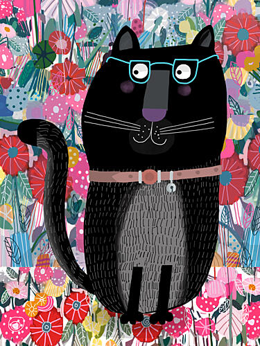 Whimsical Cat in Flowers Art Print