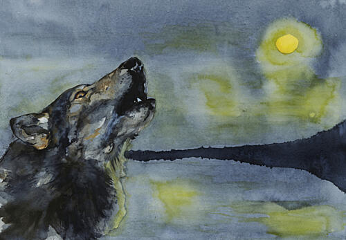 Wolf Howling at Moon Art Print