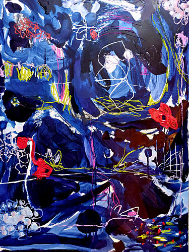 Dynamic Blue Abstract Art Print by Monika Riethmueller