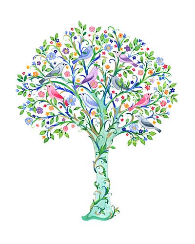 Enchanted Birds Tree Art Print