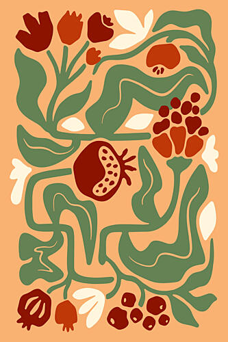 Stylized Pomegranate Garden Art Print