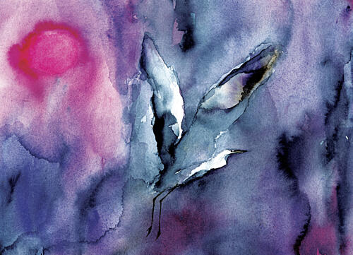 Ethereal Purple Bird Flight Art Print