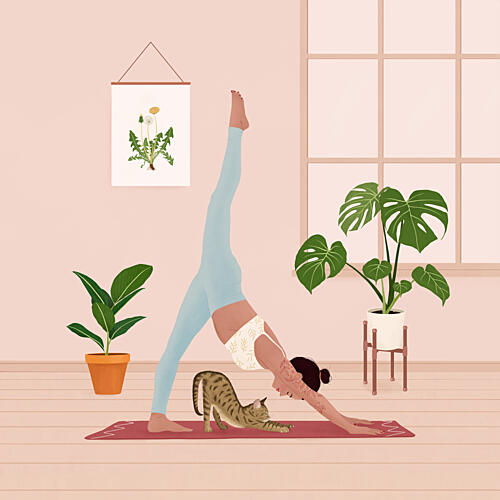 Yoga with My Cat Art déco reproduction