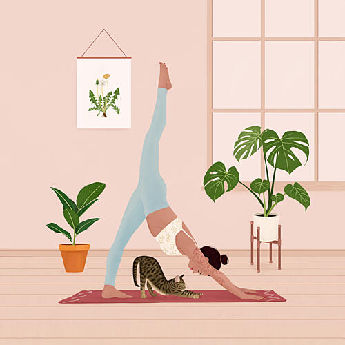 Home Yoga with Cat Art déco reproduction