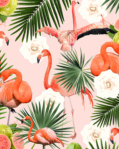 Flamingos Tropical Guava Bliss Art déco reproduction