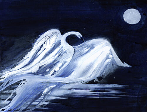 Moonlit Swan Art déco reproduction