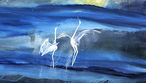 Graceful Egret Dance Art Print