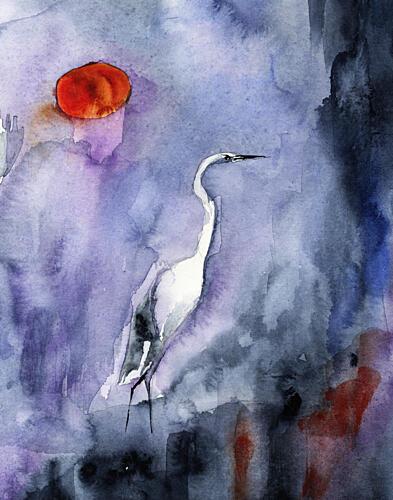 Serene Heron Twilight Art Print