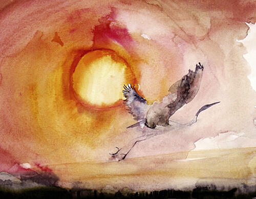 Vibrant Bird Sunset Art Print