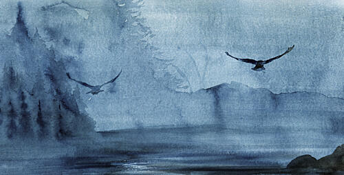 Misty Lake Flight Art Print