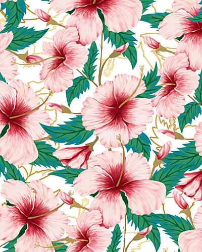 Tropical Pink Hibiscus Art déco reproduction