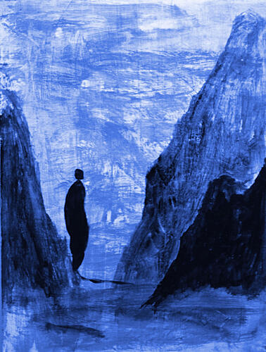 Lone Figure Blue Mountains Art Print