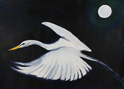 Moonlit White Egret Art Print
