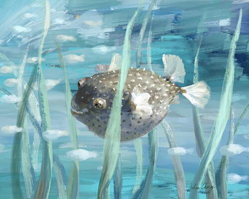Pufferfish in Seagrass Art déco reproduction