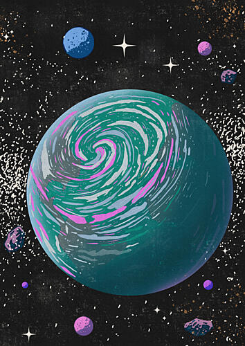 Vibrant Swirling Planet Art déco reproduction