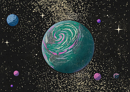 Swirling Cosmic Planet Art déco reproduction