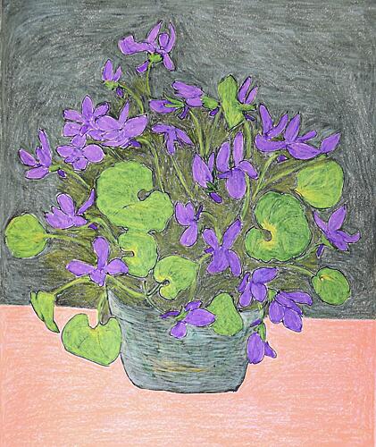 Potted Purple Violets Art déco reproduction