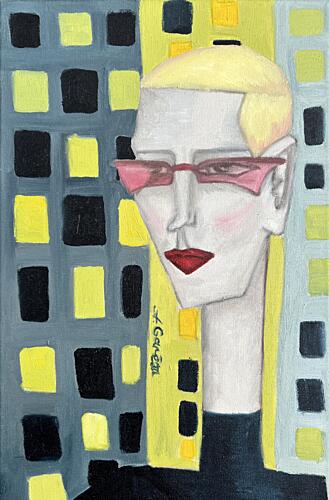 Blonde Woman Pink Glasses Art déco reproduction